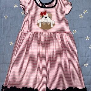 Magnolia Baby Red and White Striped Dress with Bulldog
